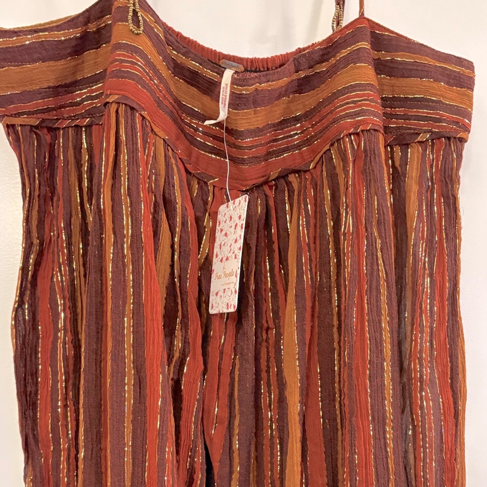 NWT Free People Harem Lurex Jumpsuit brown gold red sleeveless women’s size S - Picture 11 of 13